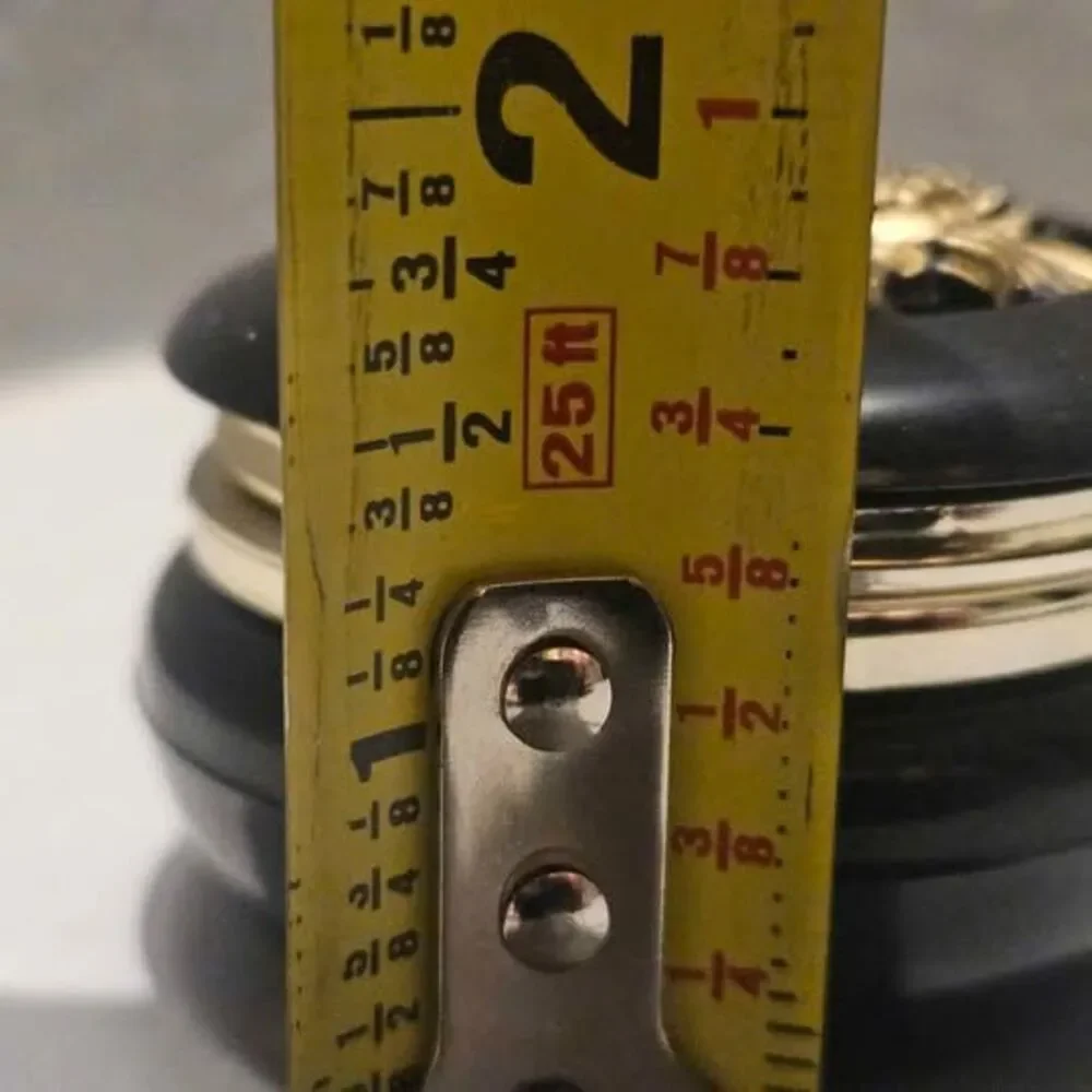 3" Black Plastic Trinket Box Jewelry Box  with Gold Floral Decoration on Lid - Picture 5 of 6